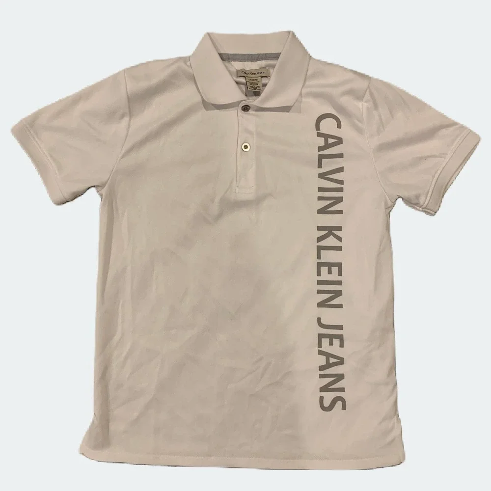 Calvin Klein Jeans Polo Shirt White 100%‎ Polyester Boy’s Size Medium 10/12